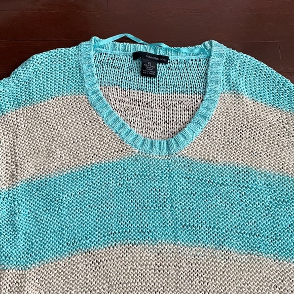 Women's Calvin Klein Jeans Striped Knitted Sweater Short Sleeve Top Medium/Large - Picture 2 of 12
